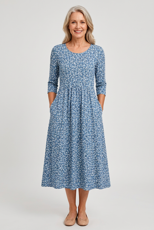 Blue Meadow Easy-Wear Floral Midi Dress