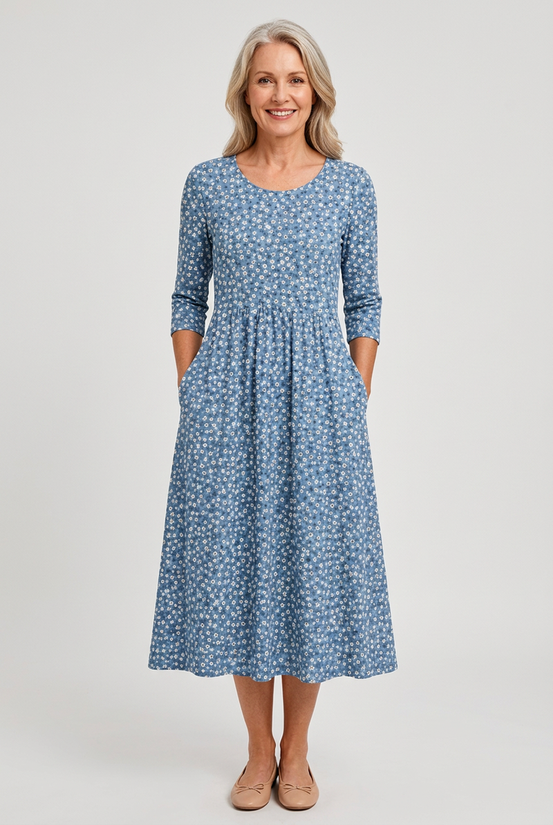 Blue Meadow Easy-Wear Floral Midi Dress