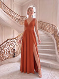 V-Neck High Slit Empire Waist Floor-Length Evening Dress