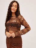 Cora Crochet Long sleeve Top, Brown