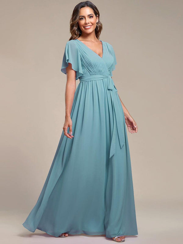 A-Line Pleated Chiffon Tie-Waist Bridesmaid Dress