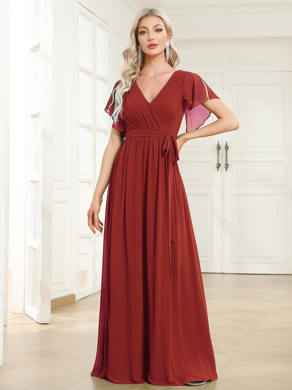 A-Line Pleated Chiffon Tie-Waist Bridesmaid Dress