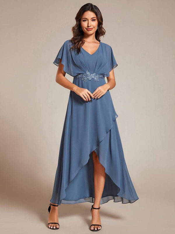 Waist Applique A-Line Chiffon V-Neck Evening Dress
