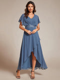 Waist Applique A-Line Chiffon V-Neck Evening Dress