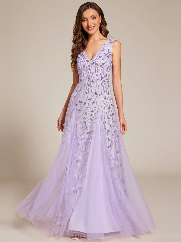 Sleeveless V-Neck Sequined A-Line Evening Dresses