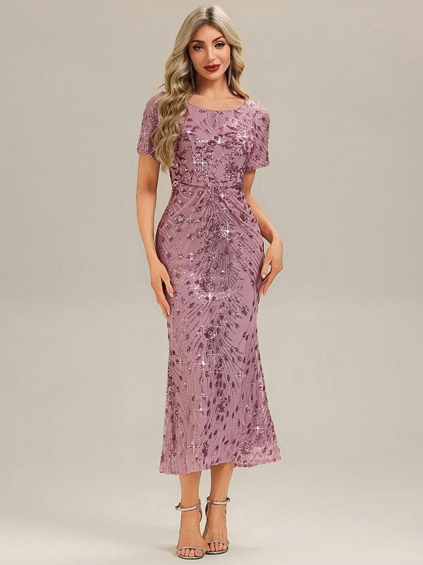 Sequin Mermaid Round Neck Evening Dress