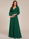 Chiffon Long Sleeve Empire Waist Maxi Bridesmaid Dress with Pleated Detailing