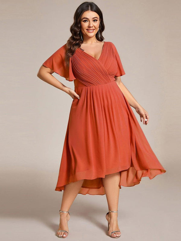 Plus Size Flattering V-Neck Chiffon High-Low Wedding Guest Dress