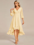 Chiffon 3/4 Sleeve V-Neck High-Low Wedding Guest Dress