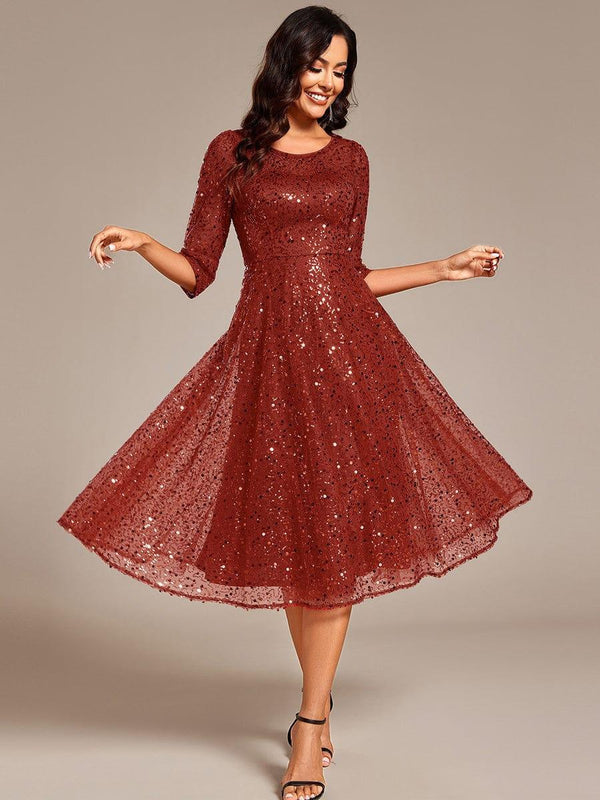 Dazzling Sequin A-Line Midi Wedding Guest Dress