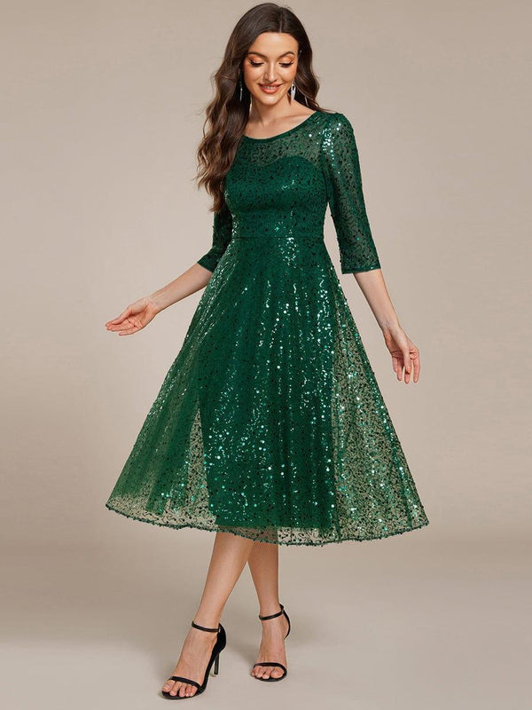Dazzling Sequin A-Line Midi Wedding Guest Dress
