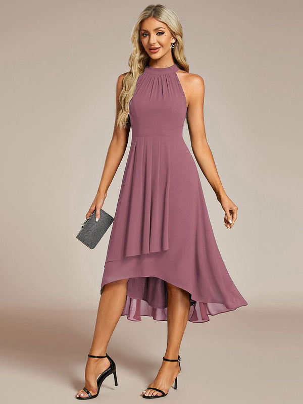 Midi A Line Sleeveless Halter Neck Wedding Guest Dress