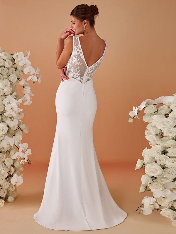 Sleeveless Polyester Mermaid Wedding Dress with Lace Back