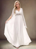 Deep V Neck Applique Long Split  Wedding Dress