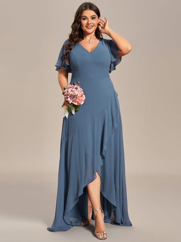 Plus Size Lotus Sleeves Chiffon Bridesmaid Dress