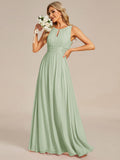 A-Line Chiffon Round Neckline Bridesmaid Dress with Sleeveless and Pleats