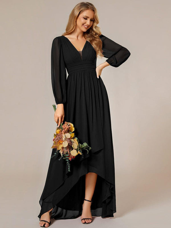 Enchanting Chiffon Lantern Sleeve Pleated High Waist Bridesmaid Dress