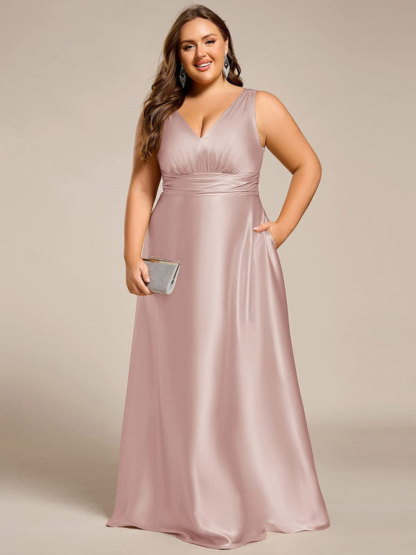 Plus Size Sleeveless Empire Waist Satin Maxi Bridesmaid Dress