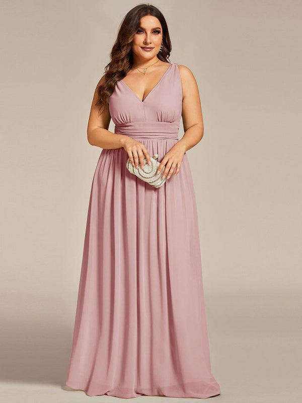 Plus Size Sleeveless V-Neck Chiffon Maxi Bridesmaid Dress (Final Sale)