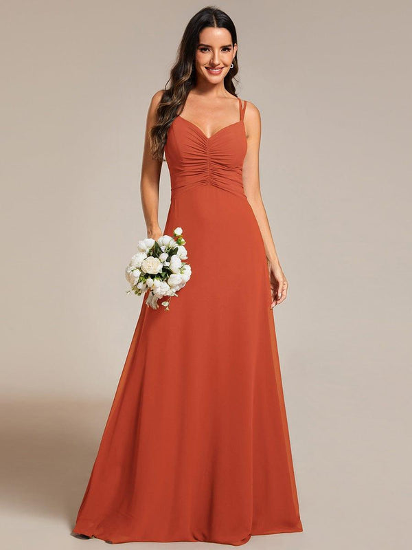 Adjustable Straps Pleated Bridesmaid Dress