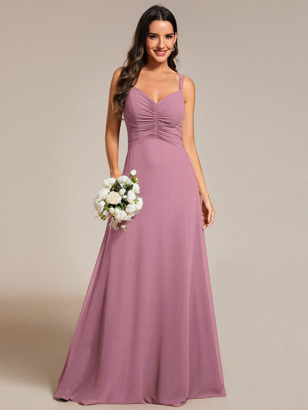 Adjustable Straps Pleated Bridesmaid Dress