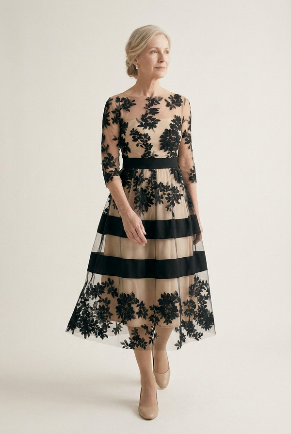 Estelle Black Lace Midi Dress
