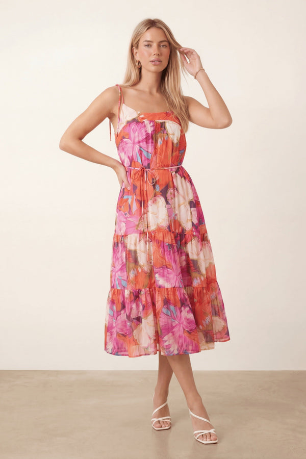 Strappy Pink Belted Midi Dress