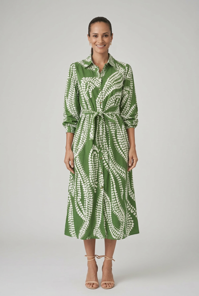 Green Leaf Shirt Dress