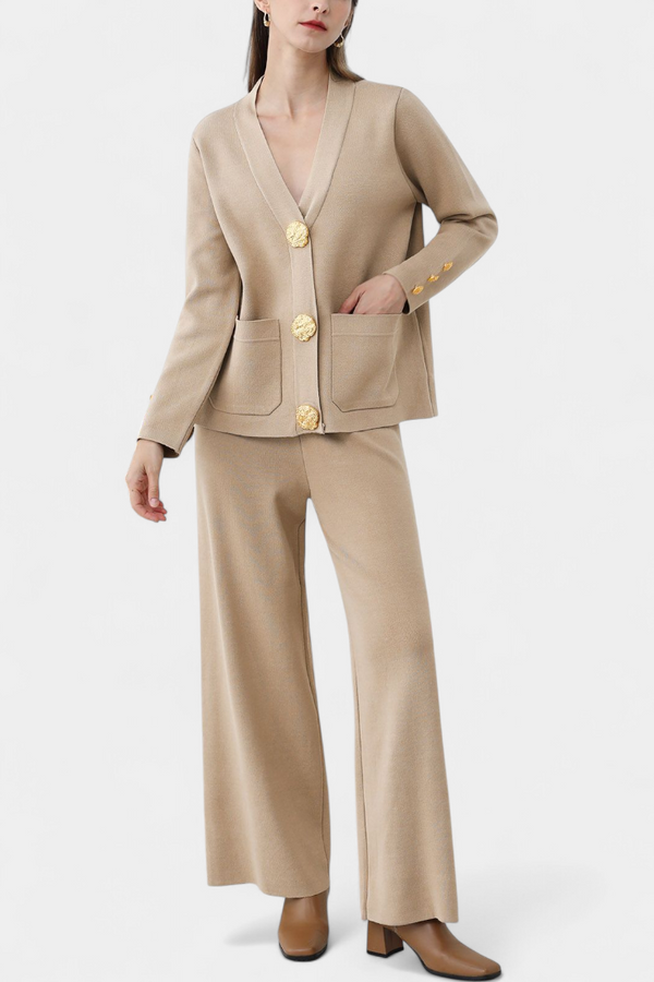 Aireen Knitted Cardigan and Wide-Leg Trouser Set