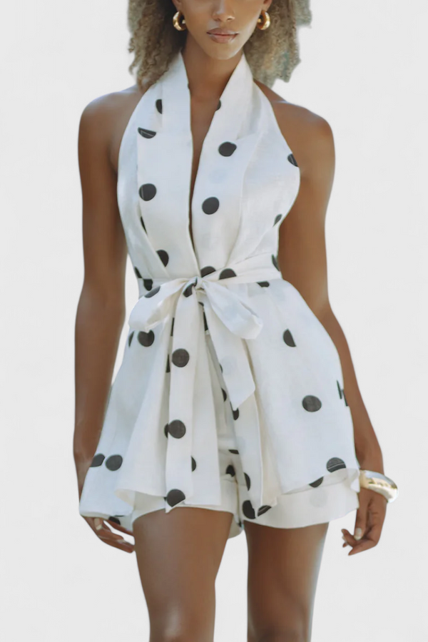 Eshra Polka Dot Halter Top and Shorts Set