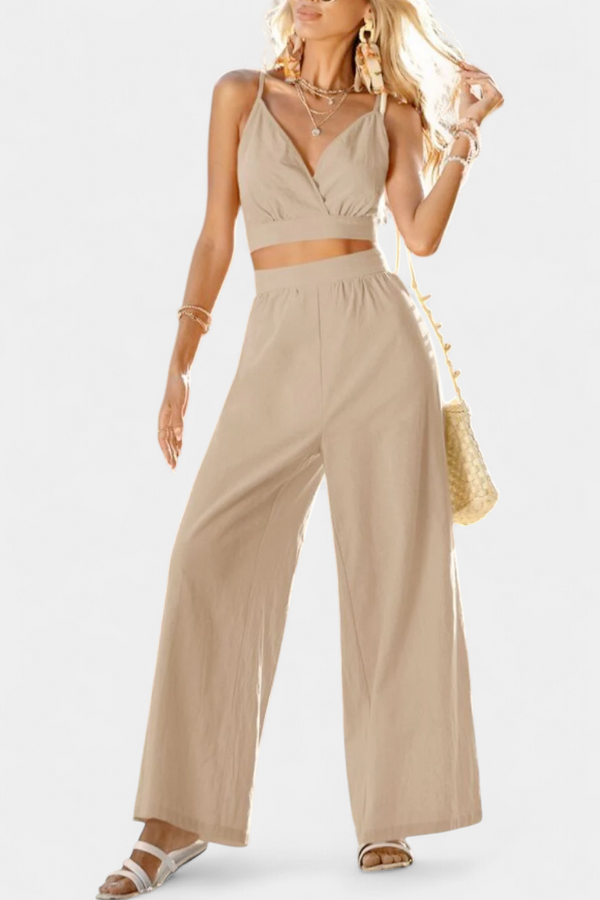 Valentina Open-Back Lace Cami and Wide-Leg Trouser Set