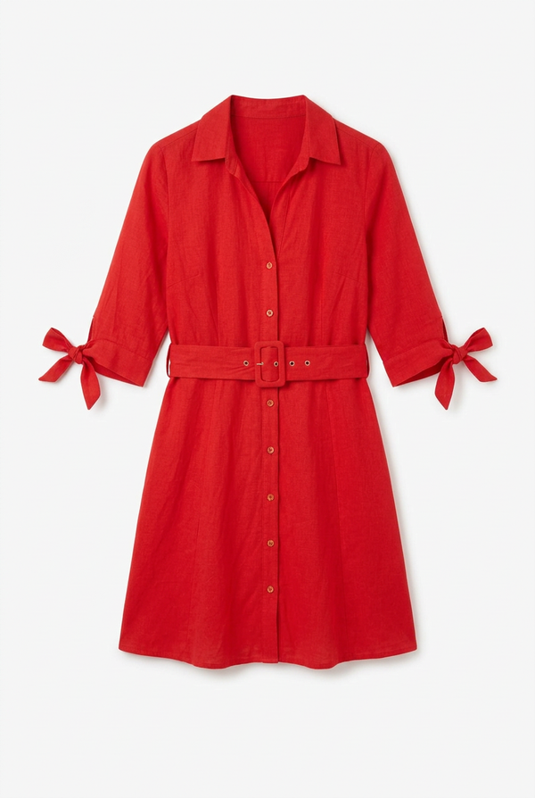 Olivia Mini Belted Shirt Dress, Red