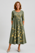 Sage Blossom Grace Pocket Midi Dress