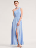 One Shoulder Bridesmaid Dress with Thigh-High Slit