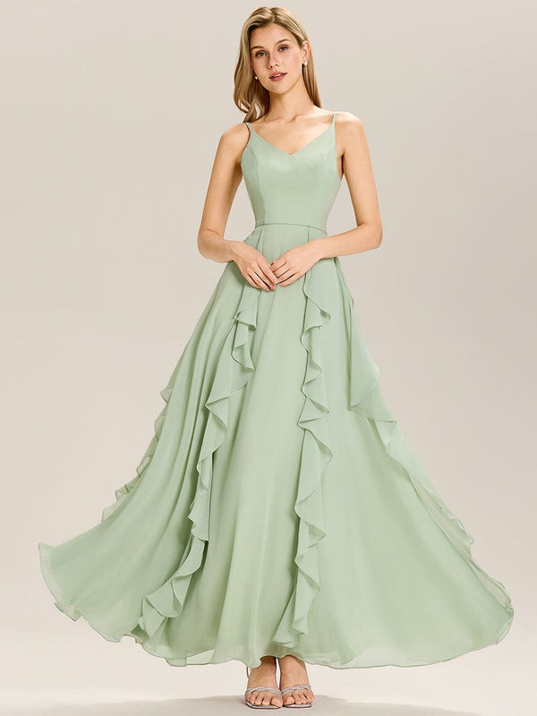 V-Neck Ruffles Chiffon Bridesmaid Dress