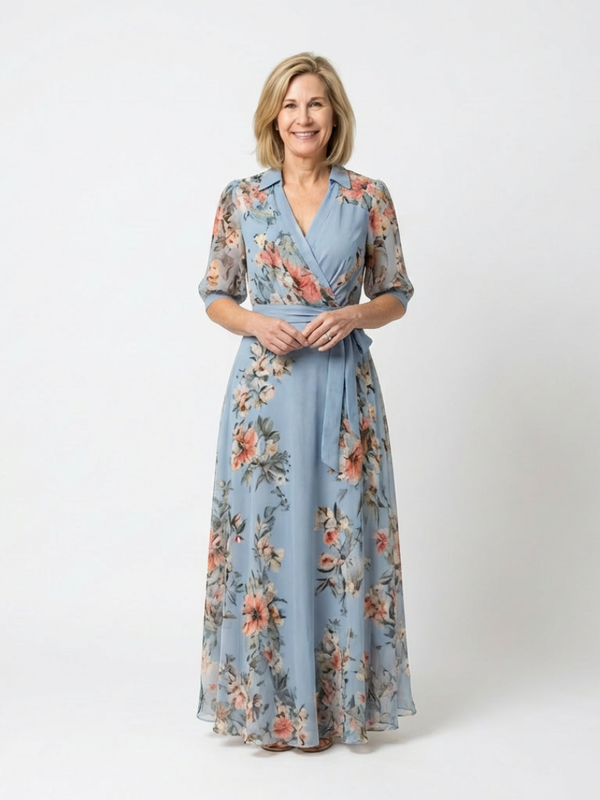 Elowen Floral Wrap V Neck Maxi Dress